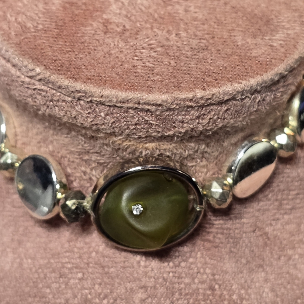 Silver Plated, Olive Green Stone Bracelet